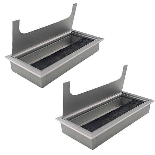 2PCS 6.3"x3.15" Metal Rectangle Cable Grommet, Wire Management Cover with Soft Brush Strip, Desk Wire Organizer for Computer Table Office Furniture (Silver)