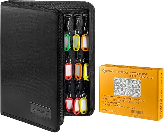 Sdstone Portable Zippered Key Case,Fireproof and Waterproof Key Organizer with 54 Key Hooks and Tags, Portable Key Binder,Key Storage for Real Estate Sales,Hotel Executives, Car Service