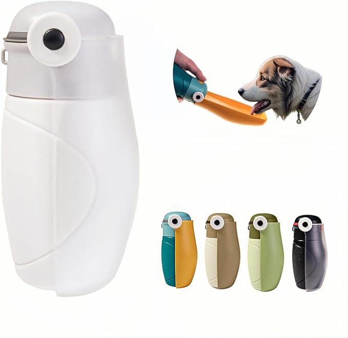 Dog Water Bottle Portable Puppy Travel Foldable Water Bottle Leak Proof Water Dispenser for Pet Cats Walking Hiking Travel Food Grade Plastic-White 16 oz