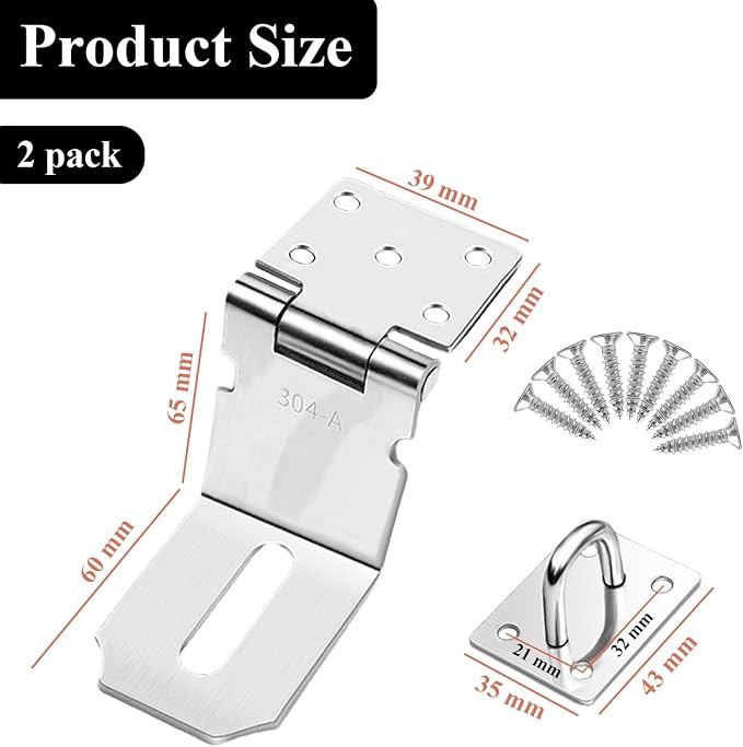 5 Inch Right Angle Padlock Hasp, Stainless Steel Safety Door Clasp, 2 Pack 90 Degree Garden Gate Lock Latch with Screws, for Wooden Barn Shed Door, Closets, Cabinets, Box, Pet Cage, Silver