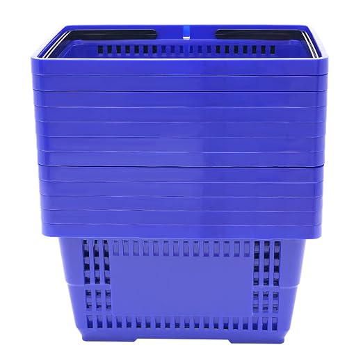 12PCS Shopping Baskets with Handles, 17x12x9inch Plastic Storage Bins Grocery Baskets, Portable Shop Basket Used for Supermarket, Retail, Bookstore (Blue)