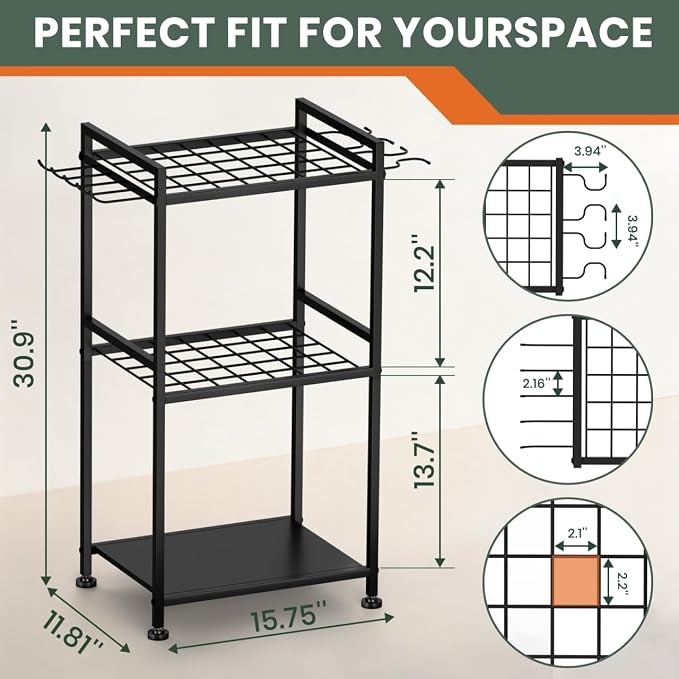 SPACECARE Garden Tool Organizer with Feet Up to 35 Long-Handled Tools Black | Yard Tower Rack for Garage Organization and Storage, Heavy Duty Steel Garden Tool Stand for Shed, Outdoor (Rakes/Brooms)