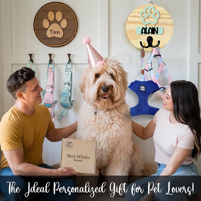 Dog Leash Holder Wall Mount, Personalized Pet Harness Hanger Paw Print Hook, Hook for Dog, Cat, Key Rack Wall Organizer, Cat Collar Organizer for Entryway, Memorial Gifts for Pet Lover