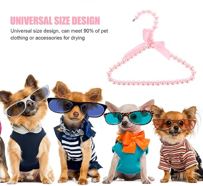Beavorty Pearl Pet Clothes Hanger Dog Clothes Hangers Pearls for Puppy Garment Storage Decorative Bow Pet Clothing Rack Lightweight Small Coat Hanger 7.87 X 6.29 X 0.39 in Set of 2