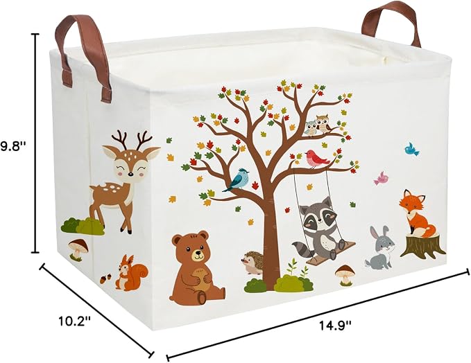 Essme Rectangular Kids Baskets Boys Basket,Animal Storage Bins with Handles for Kids Room Decor, Book Storage Bin（Autumn animals）