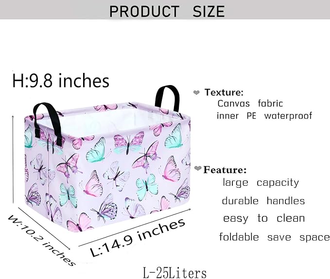 Kid Clothes Storage Basket Gift Shelf Basket Toy Storage Bin, Nursery Basket Organizer Box for Children With Handles for Room Deco (Butterfly)