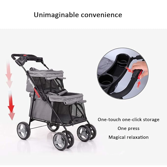 High-Grade Double-Layer Pet Dog and Dog Cart One-Button Folding Removable and Easy to Assemble Roller Blind Design with Cup Card Slot