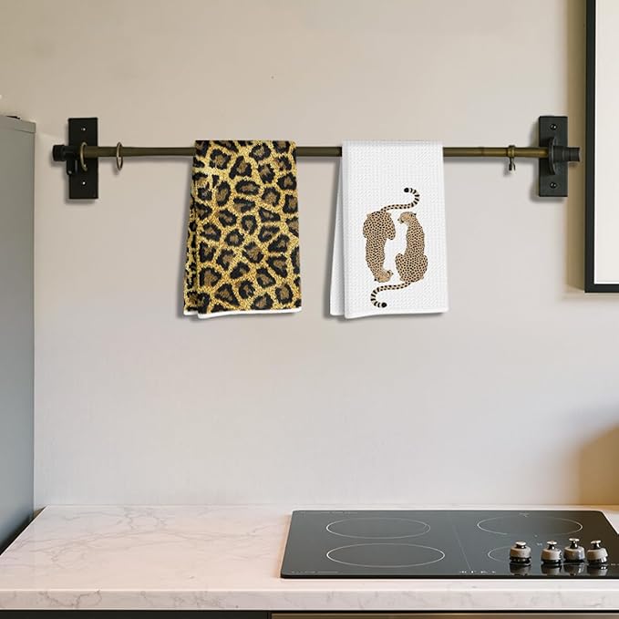 Hanamiya Na 2 Pcs Trendy Cheetah Leopard Print Kitchen Towels 14x24 Inch, Cheetah Print Gifts for Women Dish Tea Towels, Leopard Decor Hand Towels for Home Kitchen Bathroom