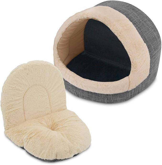 Best Pet Supplies Cat Bed for Indoor Cat, Domed Tent House with Removable Pillow, Covered Cat Cave for Small Dog, Puppies and All Breeds of Cats - Gray, 17 x 15 x H:14"