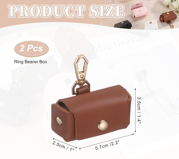 uxcell 2Pcs Dog Ring Bearer, Leather Wedding Pet Ring Pillow Jewelry Holder with Clasp Buckle Closure Portable Storage Organizer Button Closure Pouch for Wedding Engagement, Brown