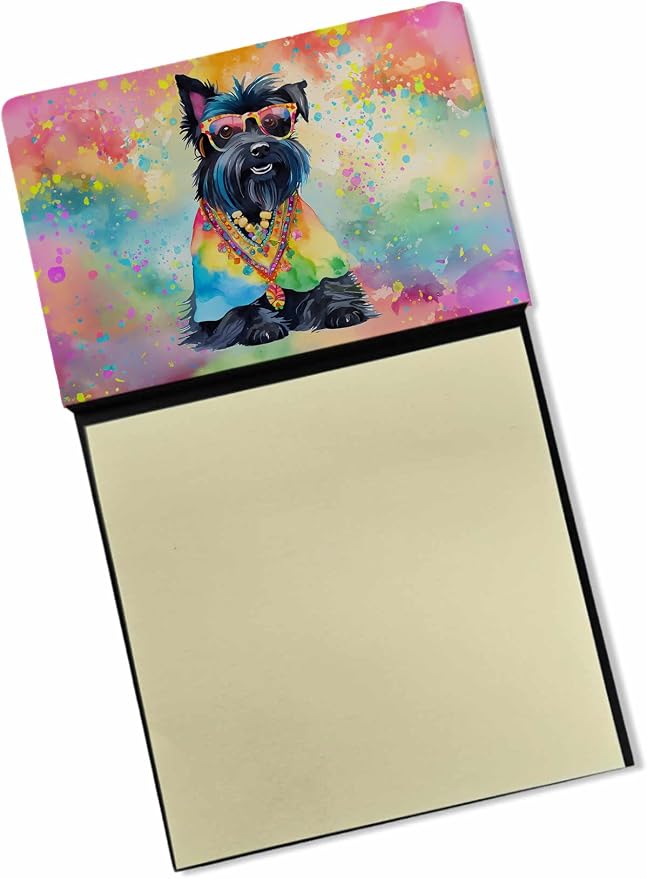 Caroline's Treasures Scottish Terrier Hippie Dawg Sticky Note Holder Refillable Dispenser Self-Sticky Note Pads, Memo Pads Blank Desk Accessories