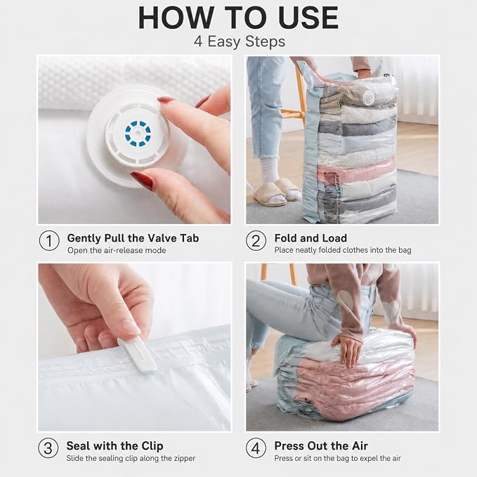 No Pump Vacuum Storage Bags for Bedding 3D Compression Jumbo Press and Seal for Clothes and Blankets Large Capacity Thickened Stereoscopic Saving Space 2026 New 3pc (Medium)