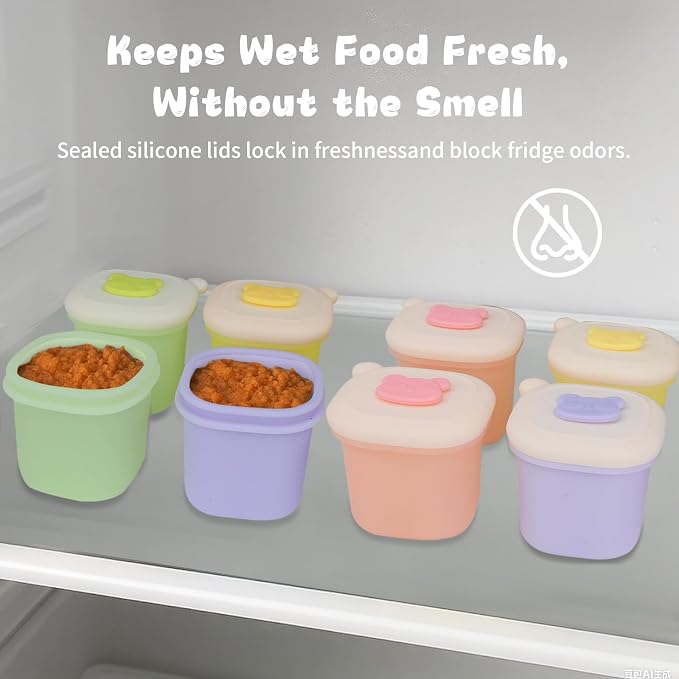 Pet Wet Food Container with Lids for Fridge,8-Pack Farmers Homemade Silicone Dog Food Container with Scoop,1.1oz Each, Keeps Wet Can Food Fresh, Odor-Resistant,Freezer, Microwave & Dishwasher Safe