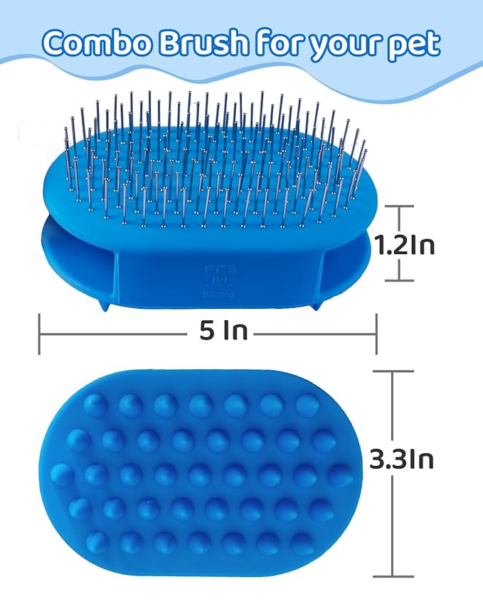 Double-Sided Dog Brush for Shedding, Silicone Dog Brush for Long Haired Dogs, Deshedding Brush Pet Brushing Comb for Grooming, Massage & Skin Care Brush - Pet Supplies