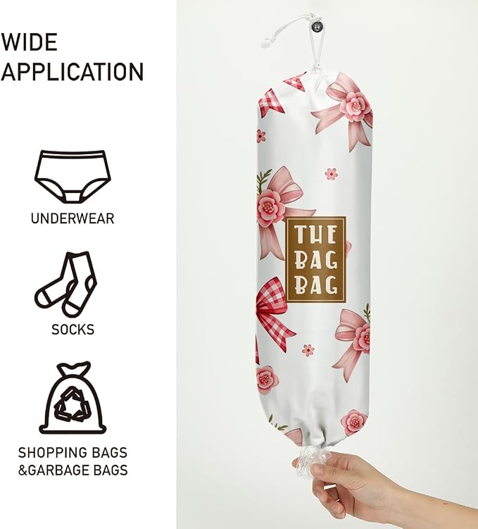 Plastic Bag Holder,Reusable And Washable Grocery Bag organizer,For Home Kitchen Travelling Camping Decor, use 1 Pack,Bow Pattern