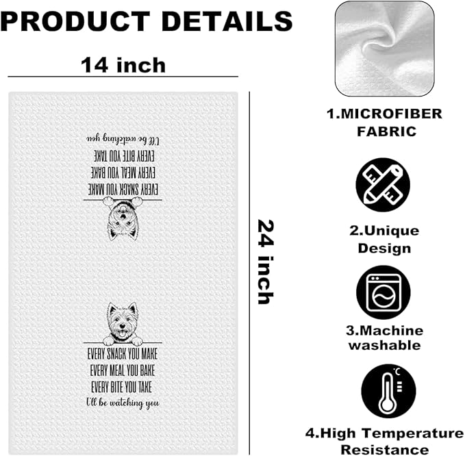West Highland White Terrier Dog Kitchen Towels 24x14 Inch, Westie Gifts Reusable Dish Towels for Kitchen Bathroom Decor, Waffle Weave Absorbent Hand Cloth Tea Towel, Funny Dog Gifts for Women Mom