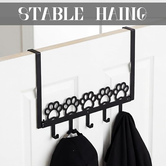 AceOrbit Dog Paws Over The Door Hooks Hanger 5 Hooks Cute Decor | for Bedroom Bathroom, Organizes Towels Hats Clothes, Farmhouse Decor, Over the Door for Kids