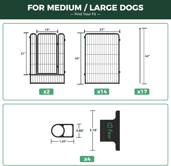 FXW Rollick Dog Playpen with Fence-to-Wall Anchors, 40" H, 8 Panels | Heavy-Duty & Easy setup Play Area, Flexible Boundaries, Indoor & Yard, For Medium & Large Dogs, Patented