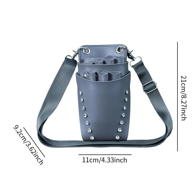 Scissors Pouch Hairdressing Scissors Bag Salon Hairstylist Tool Organizer PU Leather Waist Belt Shear Case Suitable for barbers pet groomers, Gray
