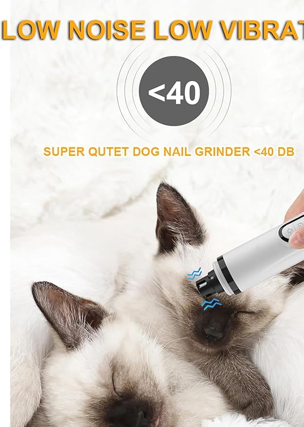 Nail Grinder, Upgraded Silent Dog Nail Grinder, Cordless Grooming Pro Nail Grinder with 3 Adjustable Speeds & Led Light Pet Nail Grinders for Dog Cat Home Use(1pc+2 Heads)