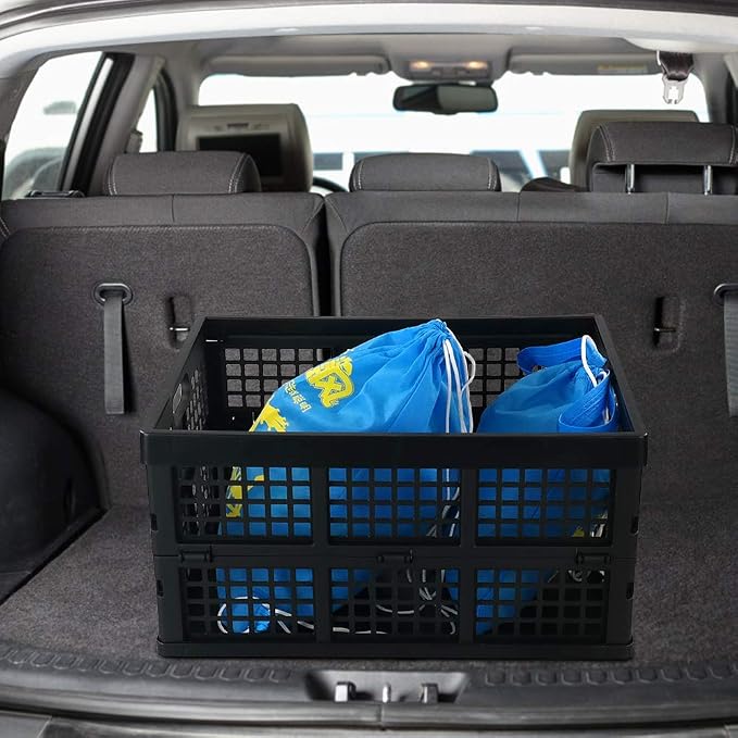 Morcte 34 L Plastic Rectangular Collapsible Crates, Pack for 3, Black | Folding Crates Storage, Space Saving, Stackable, Sturdy Build, Ideal For Groceries, Tools & Household Items