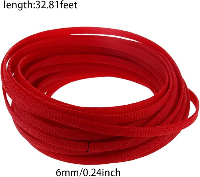 Heyiarbeit 10m/32.8ft PET Expandable Braid Cable Sleeving Flexible Wire Mesh Sleeve Red 6mm