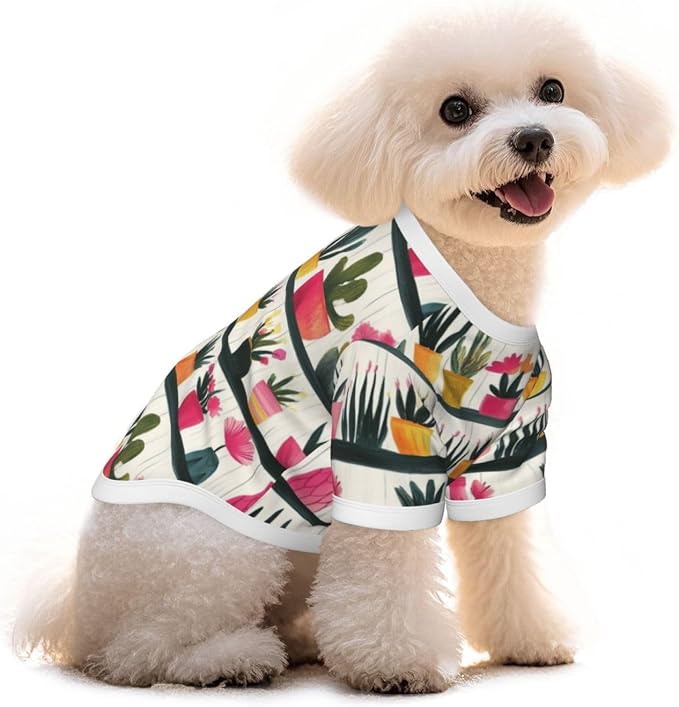 Cactus Garden Dog T Shirt Dogs Cats Cotton Shirts Short Sleeve Clothes Soft Stretchy Pet Costume Doggy Outfit Pullover Jumper Puppy Sweatshirt Medium