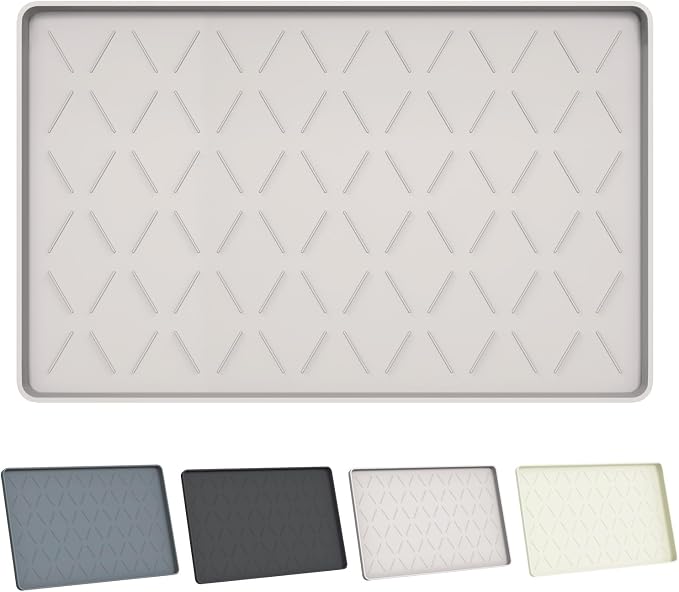 Extra Thick Dog Food Mat Waterproof with Raised Edge 19" x 12" | Silicone Multipurpose Mat, Under Sink Cabinet Protector for Kitchen, Bathroom, Shelf, Pet Feeding, Boot & Plant Trays