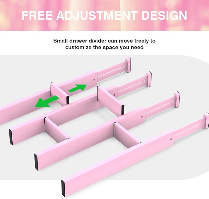 Expandable Bamboo Drawer Dividers Organizers, Drawer Separators Splitter, 17-22 inches Long Adjustable Spring-loaded Organizer for Large Utensil, Clothes, Tools(Pink)