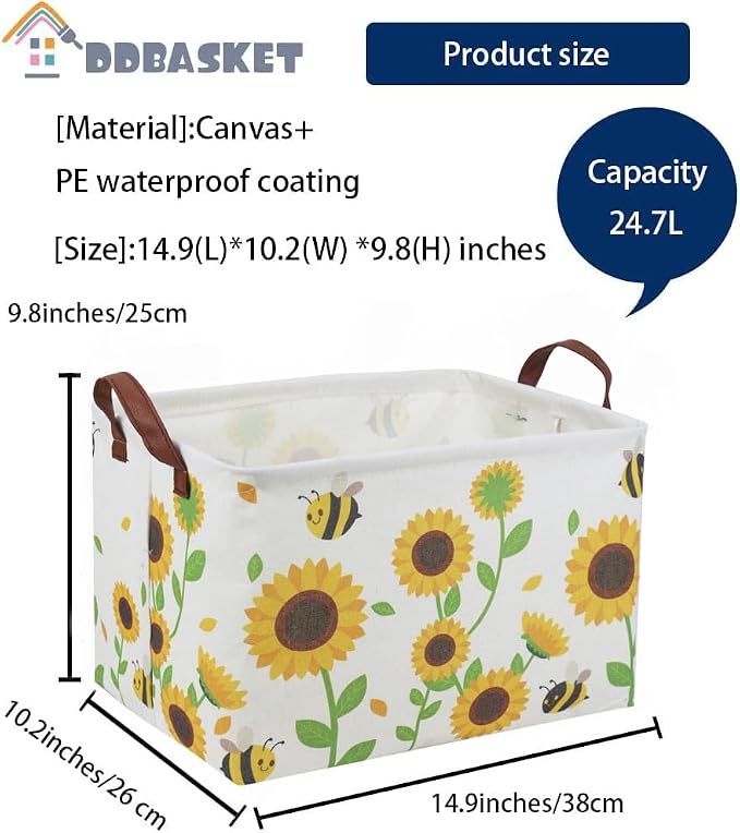 Rectangular Sunflower Baskets Gift Basket Empty Storage Bin Organizer Box Room Decor for Home(Sunflower)