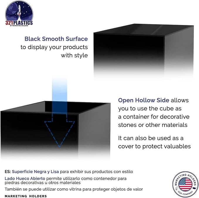 4 Pack Acrylic Display Riser Boxes 3 Piece No Lid Black Retail Product Riser 4", 5", 6" High Multi Level One Open Side Merchandise Storage Box POP Showcase by Marketing Holders