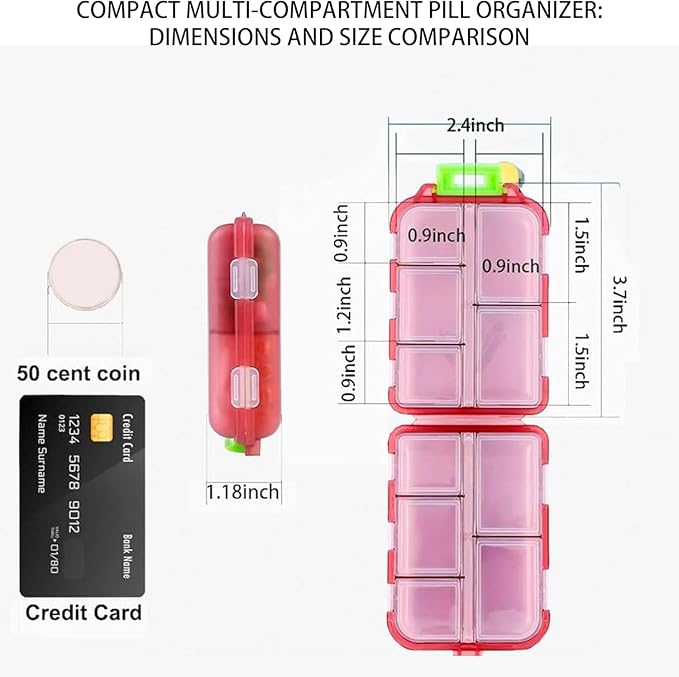 Pill Organizer with 161 Medicine Labels, Daily Travel Pill Case (White) | Compact 10-compartment pill case and pill box with 161 medicine labels for 7-day planning, vitamins, supplements, and travel