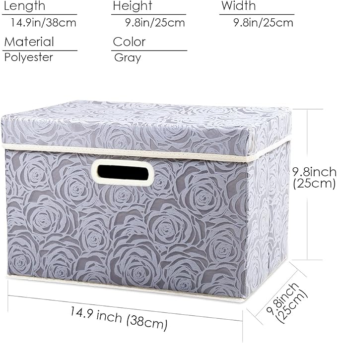 Collapsible Storage Boxes with Lids Fabric Decorative Storage Bins Cubes Organizer Containers Baskets with Cover Handles Divider for Bedroom Closet Living Room 14.9x9.8x9.8 Inch 1 Pack