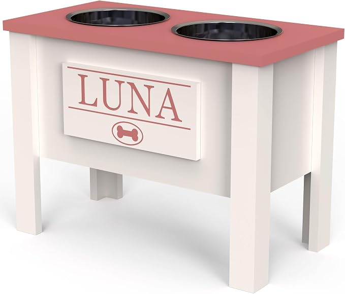 Elevated Dog Bowls for Large Dogs, Personalized Food Stand for Large Breed | Farmhouse Style, Elevated Wood Stand, Storage Container, Stainless Steel Bowls, Raised Anti-Slip Feeder, Made in USA