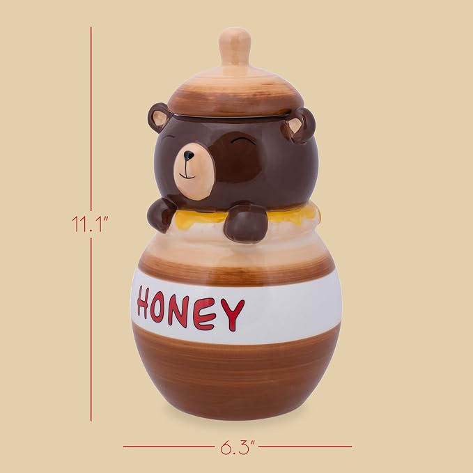 Dolomite Ceramic 11.1 x 6.3 Everyday Cookie & Candy Jar with Airtight Lid: Perfect for Kitchen Canisters, Pet Treat Containers & Decorative Storage, Smiling Brown Bear in Honey Jar