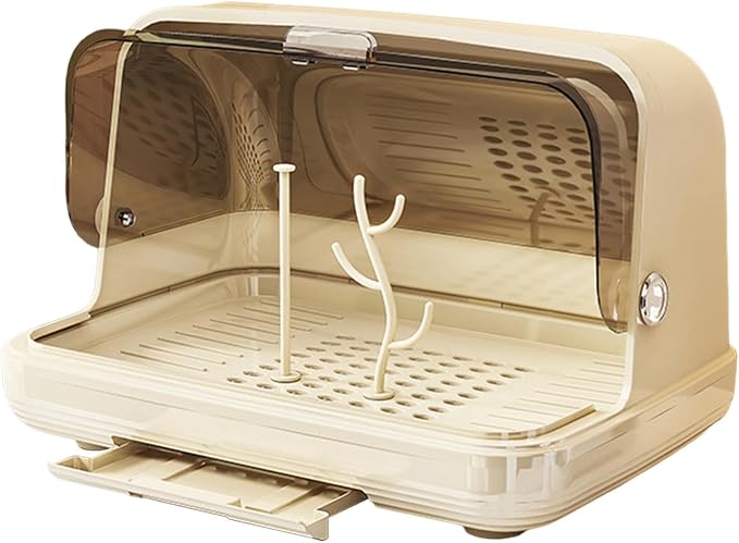 harayaa Rack Rack with Cover Storage Box Organizer Portable PET Material Dustproof Dish Drainer Easy to Clean for Nursery Suitable, Light Khaki Large
