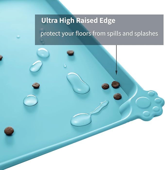 Reopet Waterproof Pet Feeding Mat, Non-Slip Silicone Placemats for Dog Cat Food and Water Bowl, High Raised Edges to Prevent Spills and Protect Floors