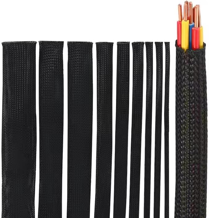1/2" Split Braided Cable Sleeve 10ft - Cord Protector for Computer Desk, Gaming Setup, TV Wires - Flexible Wire Loom Organizer (Black)