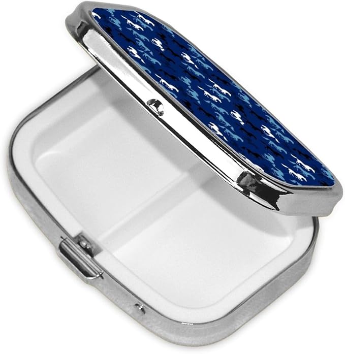 Weekly Pill Box Micro Organizer Vacation Medicine Case Compact Supplement System Travel Kit, Sea Blue Camouflage Camo Horse