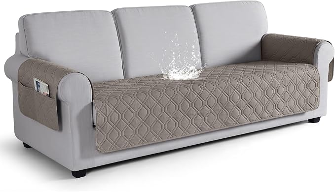 VANSOFY Waterproof Couch Cover for Pets, Khaki, 72.4" | Non-Slip, Washable, Utility Pockets, Pet Friendly, Furniture Protector Slipcover for 3 Cushion Plus Couch