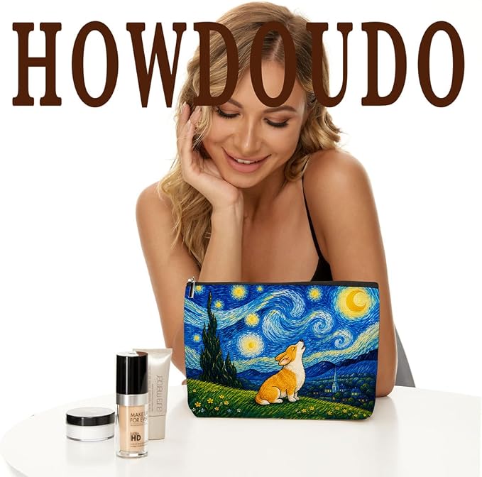 Starry Night Corgi Makeup Bag Cute Dog Cosmetic Bag Gifts for Women | Durable Travel Organizer Pouch for Women, Outdoor Portable Toiletry Bag, Christmas Birthday Gift for Mom Friend, Dog lovers