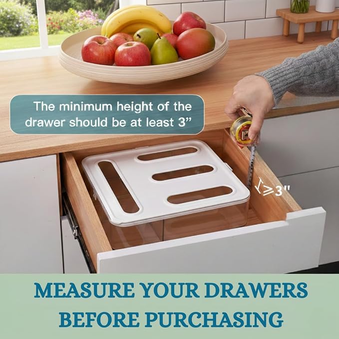 Food Storage Bag Organizer – 4-in-1 Plastic Baggie Organizer for Drawer | Fits Sandwich, Snack, Gallon, Quart & Slider Bags | Kitchen Storage Organizer | Wall & Drawer Mount