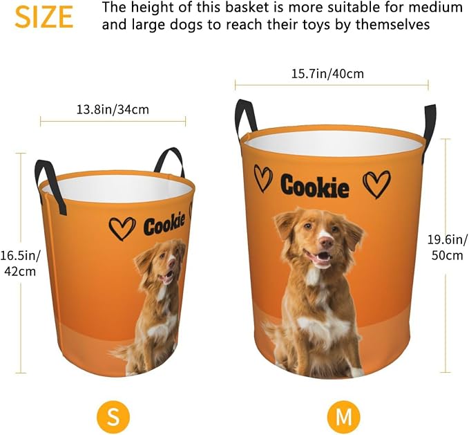 Personalized Large Dog Toy Storage Basket Bin Collapsible Custom Pet Stuff Box Chest Container for Living Room Organizer for Dog Toys,Dog Food,Blankets,Clothing (Orange)