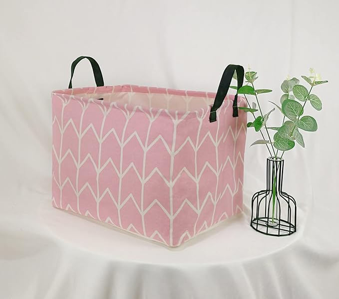 Baby Storage Basket Nursery Box Laundry Hamper Organization Bins for Toys and Clothes with Handles (Pink)
