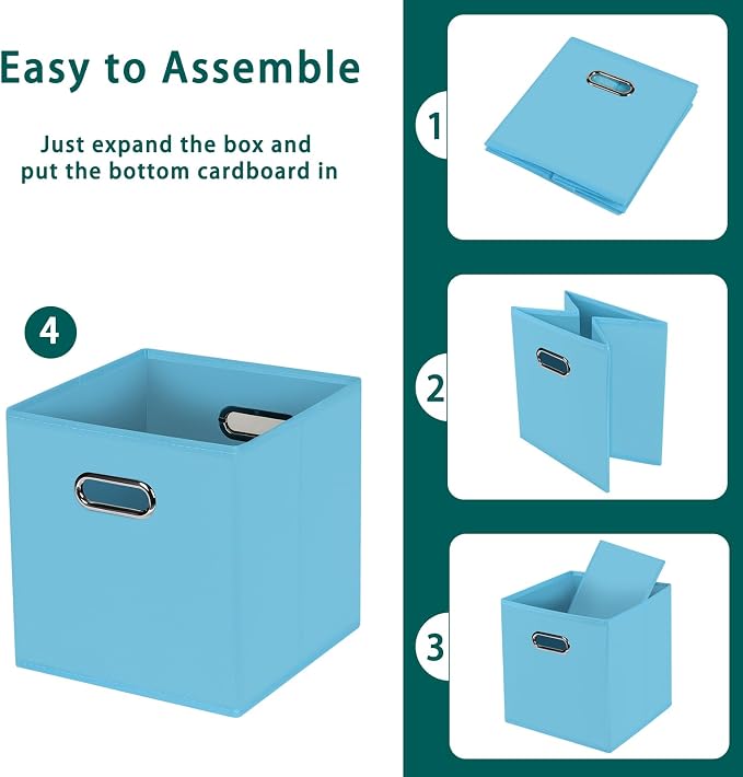 Black Foldable Storage Cubes Bins, Fabric Storage Box Cubes Organizer Baskets with Dual Handles for Home Organizer,Set of 6,(Blue)