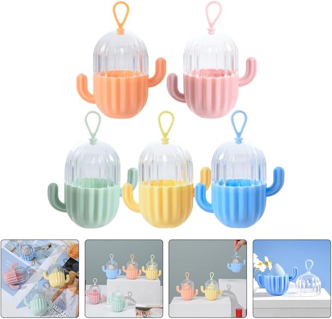 Makeup Sponge Storage Boxes Organizer Case Cactus Shape 5pcs Portable Cosmetic Powder Puff Holders with Pp and Pet Material for Women Desktop Decoration