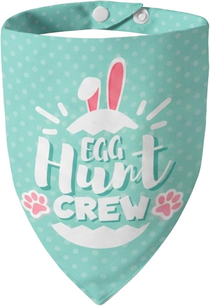 Easter 2-in-1 Dog Bandanas with Cute Egg Hunt Crew & Security Roles for Easter Game, Mint Green Pet Holiday Costumes Scarf with Snap Button, Large to Giant Breeds (75lbs+)