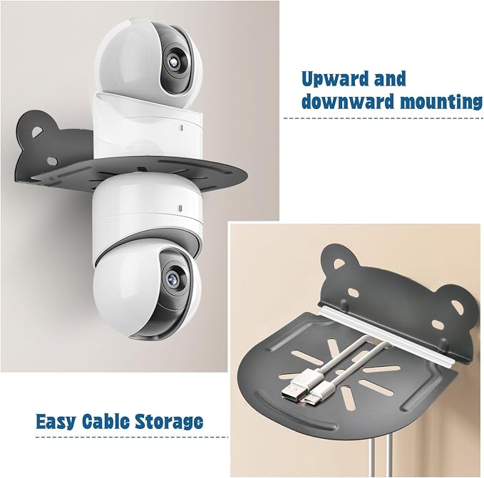 Small Wall Shelf Mount, Stainless Steel for Security Cameras/Baby Monitors/Speakers - with No-Drill Adhesive & Cable Management Holes (3-Packs)