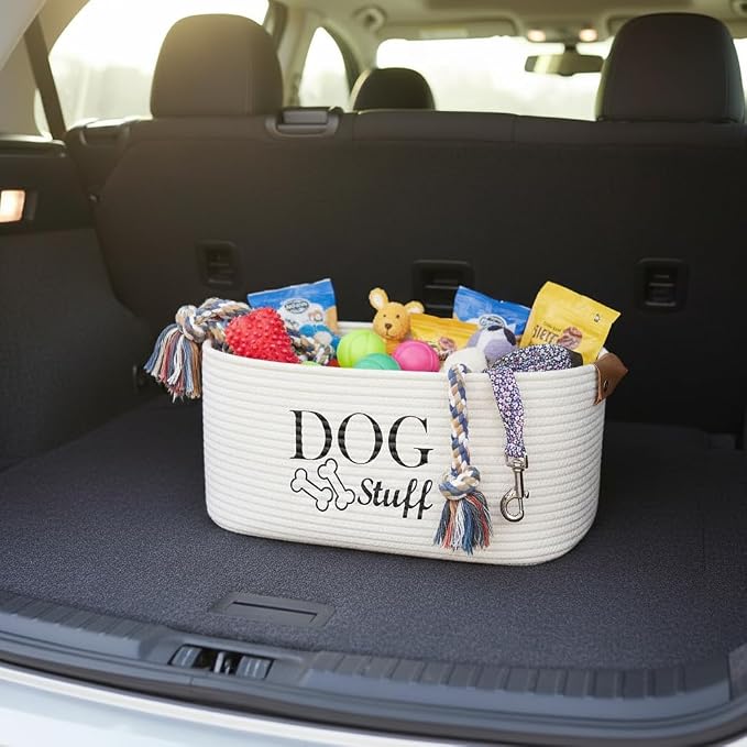 Morezi Durable Cotton Rope Dog Toy Storage, Large Dog Bin, Pet Bed, Puppy Toy Box - Perfect for Organizing Pet Toys, Blankets, Leashes, Clothing and Any Doggie Stuff - Beige