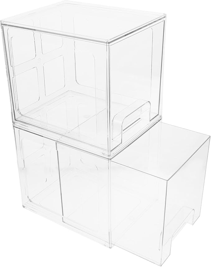 2 Pcs Desktop Makeup Organizer Storage Box with Drawers, Large Capacity Pet Cosmetic Storage Container, Easy to Maintain and Safeguard Makeup, Stylish and Simple Design for Vanity